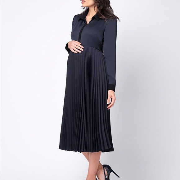 Cecily | Pleated Maternity & Nursing Midi Dress - Picture 2 of 5